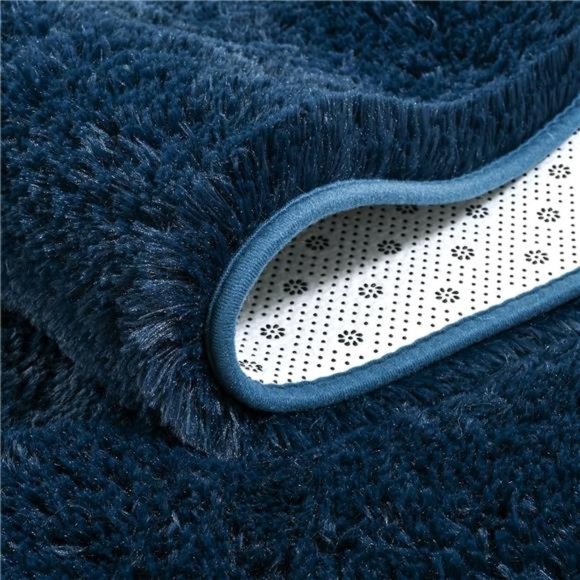 SoftShag Runner Rug for Bedroom,2x6 Feet Fluffy Rugs with Non-Slip,DarkNavy Blue - Picture 2 of 6